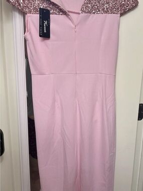 Avanti Light Pink Sequin Off-Shoulder Midi Dress